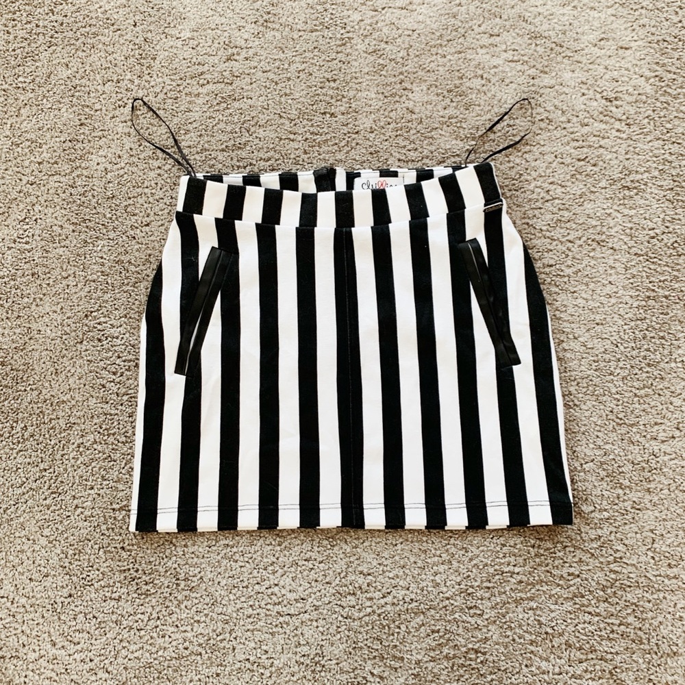 Vintage striped skirt with leather pockets